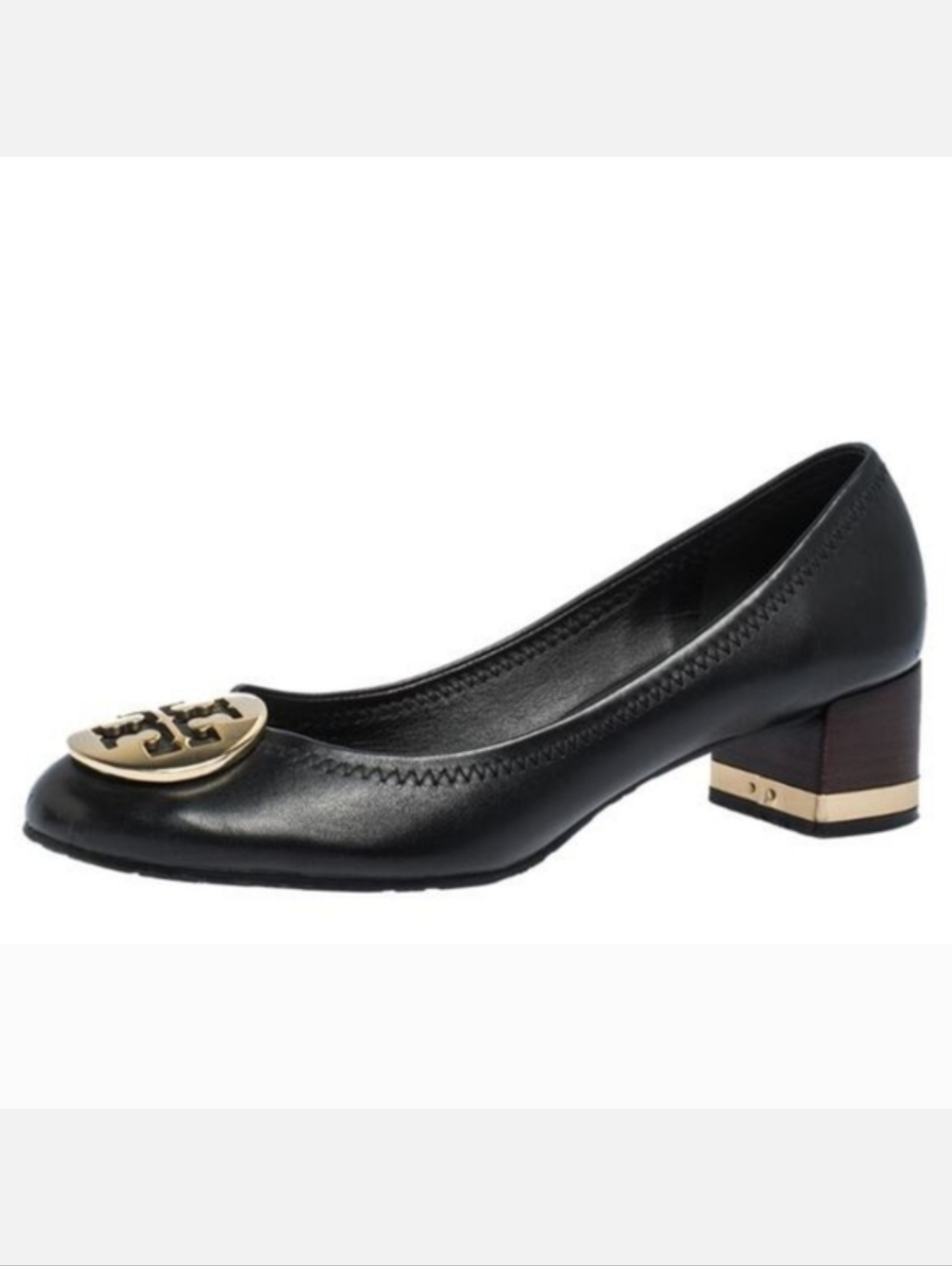 Tory Burch Black Leather Reva Block Heel Pumps
